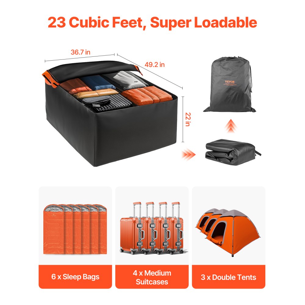 VEVOR Borsa Portapacchi per Auto da Tetto da 0,65 m³ Borsa Portatutto per Auto, per Tutti Veicoli con/senza Portapacchi, con Serratura, Tappetino Antiscivolo, Ganci per 6 Porte, Nero e Arancione