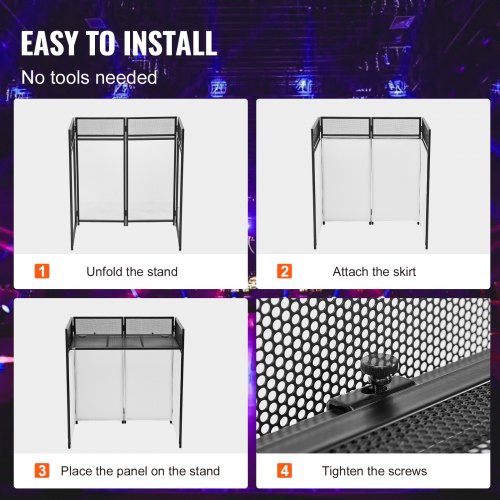 Cabina DJ Portatile Kokorona 108x51x115 Cm, Con Doppi Angoli Superiori, Striscia LED E Telecomando, Telaio In Metallo + Scrim, Supporto Per Attrezzatura Fino A 90 Kg