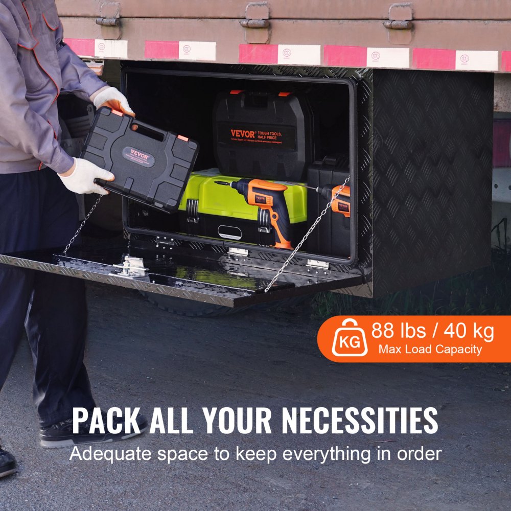 VEVOR Cassetta porta attrezzi per camion autocarro sottoscocca, Cassetta degli attrezzi 914x610x610 mm, Scatola portaoggetti per pick-up, Materiale di alluminio, Cassetta porta attrezzi carico 40 kg