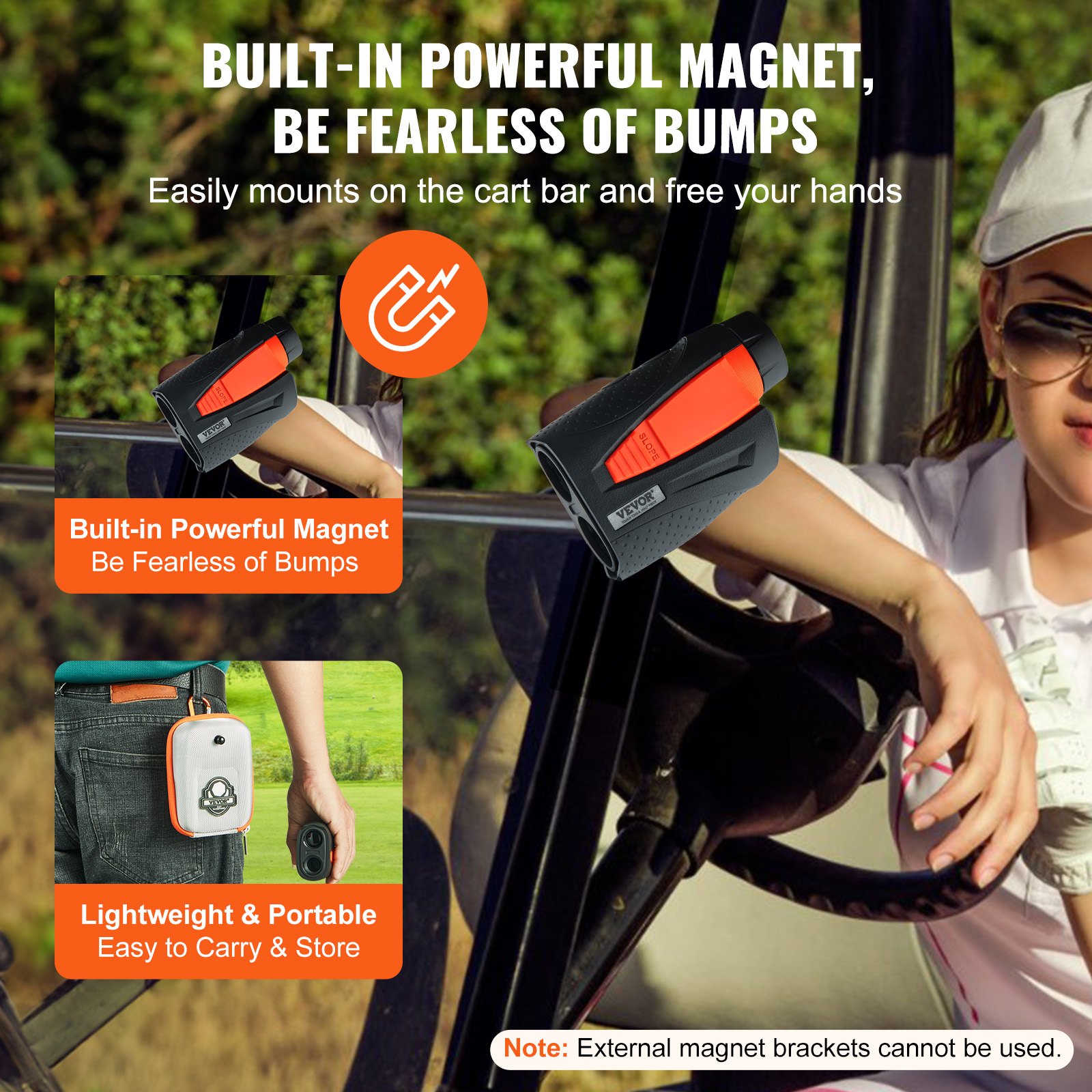 VEVOR Telemetro da Caccia/Golf Telemetro Laser Ricaricabile 1183 m Precisione ± 1 m Ingrandimento 6X Mirino da 22 mm con Supporto Magnetico Blocco Bandiera di Compensazione della Pendenza Caccia Golf