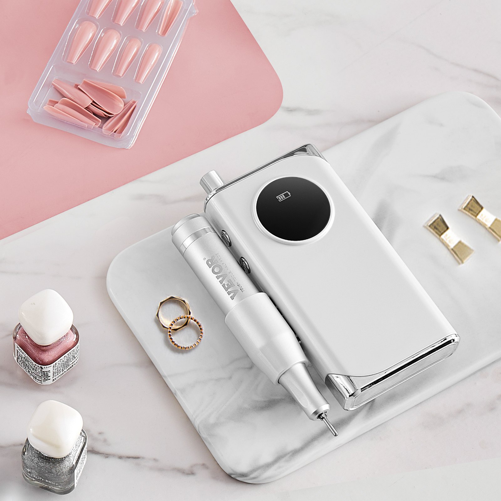 VEVOR Trapano Unghie Elettrico Ricaricabile 157 x 76 x 42 mm Lima per Unghie Portatile Senza Fili 40000 Giri/min con Schermo LCD, 6 Punte, 50 Bande Abrasive per Manicure Pedicure Smalto per Intagliare