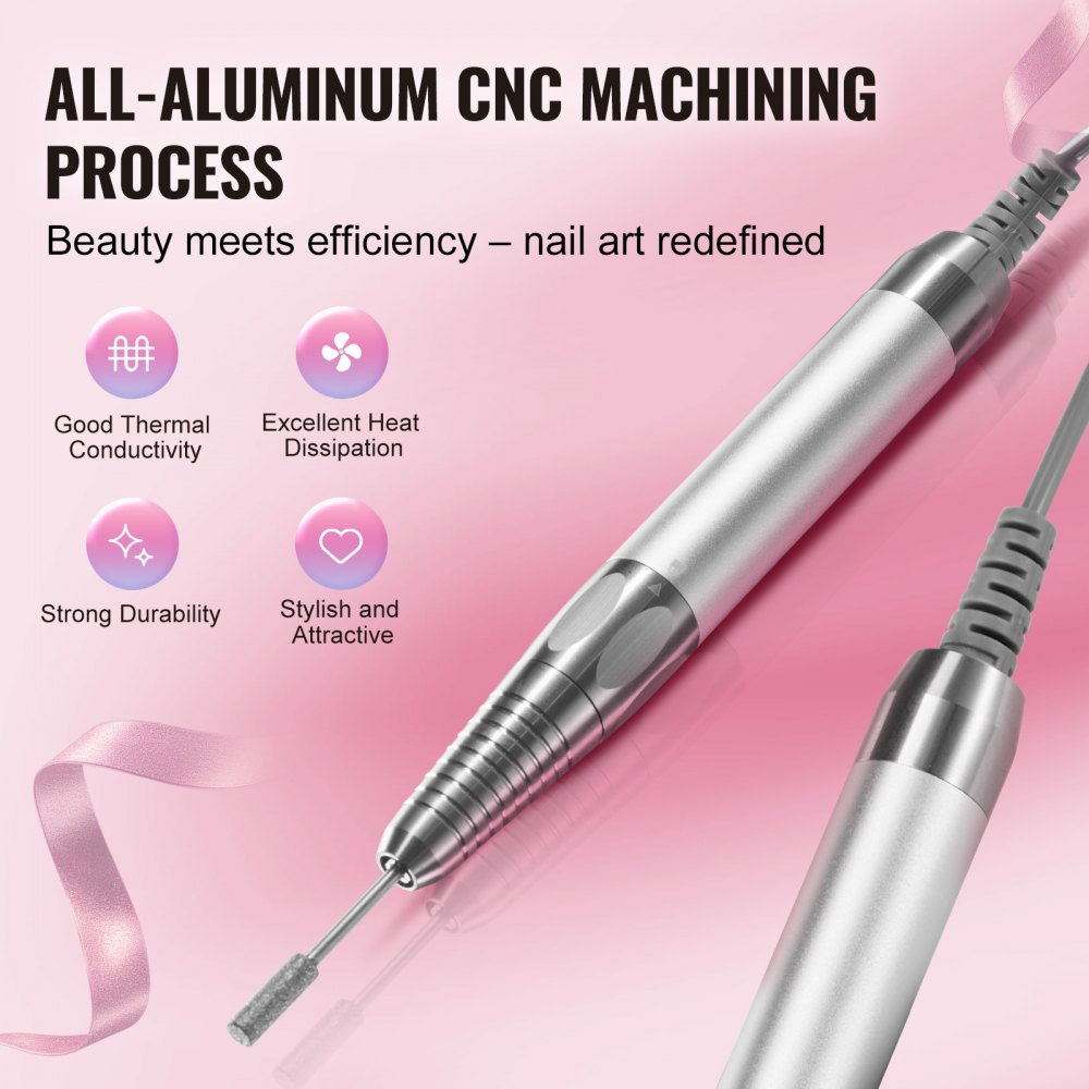 VEVOR Trapano Elettrico per Unghie Senza Fili 155 x 75 x 31 mm Lima per Unghie Ricaricabile, Motore Senza Spazzole 35000RRM Base Ricarica, 6 Punte, Banda Abrasiva 50 Pezzi per Unghie in Gel Acrilico