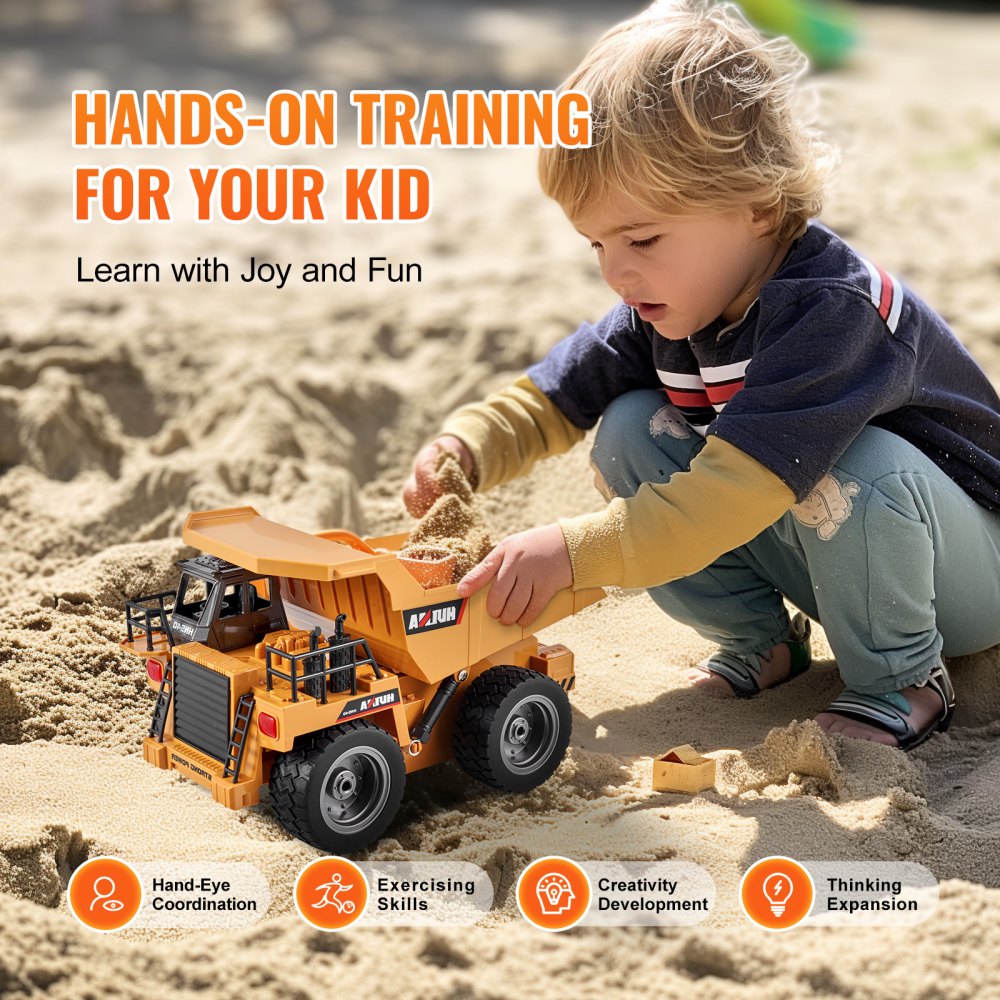 VEVOR Autocarro con cassone ribaltabile telecomandato, 9 Canali, Autocarro con cassone ribaltabile RC 1:18, Veicolo da Costruzione Giocattolo, Cabina in Metallo, Luce, per Bambini 8 Anni in su