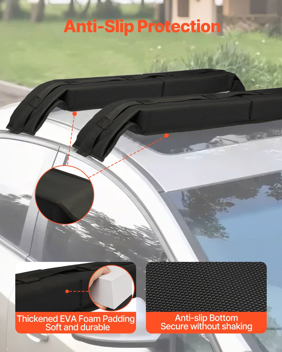 VEVOR Cuscinetti Morbidi per Portapacchi da Tetto, Cuscinetto Universale per Portapacchi per Auto 800 mm, Carico 80 kg con 4 Cinghie di Ancoraggio, 2 Cinghie ad Anello Rapido e Borsa per SUP, Canoa