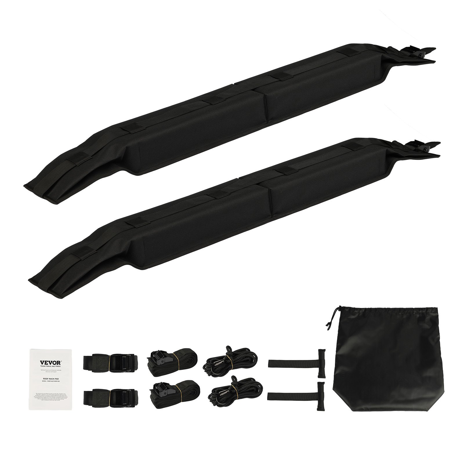 VEVOR Cuscinetti Morbidi per Portapacchi da Tetto, Cuscinetto Universale per Portapacchi per Auto 800 mm, Carico 80 kg con 4 Cinghie di Ancoraggio, 2 Cinghie ad Anello Rapido e Borsa per SUP, Canoa
