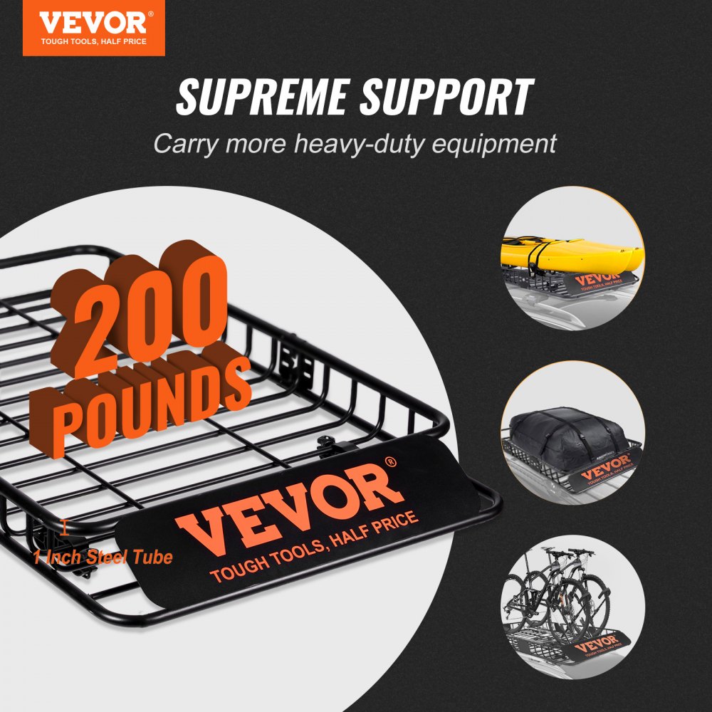 VEVOR Cestello Portabagagli da Tetto Auto SUV Camion in Acciaio Q195 Capacità Massima da 90,7 kg 163 x 99 x 15,2 cm per Campeggio Viaggio Escursione, Cestino Portapacchi da Tetto per Auto Regolabile