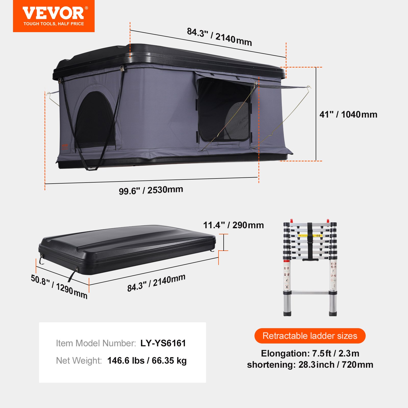 VEVOR Tenda da Tetto Rigida, Tenda da Tetto Naturnest Rigida per 2-3 Persone, Tenda da Tetto Rigida con Scala Telescopica e Materasso Spesso, Impermeabile e Antivento per Jeep SUV Van Pickup Truck