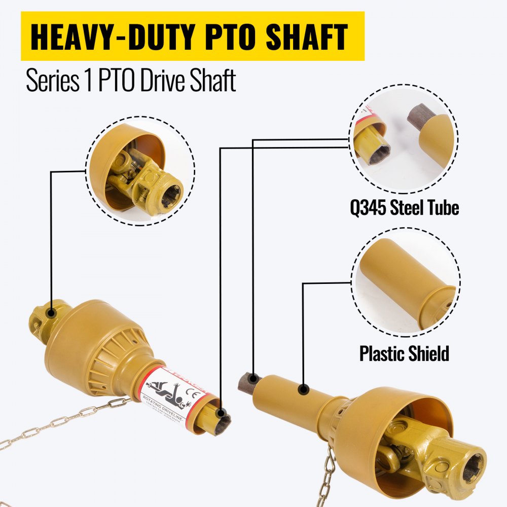 Vevor Albero Cardanico Giunto Trattore 1-3/8"x6 Scanalature T1 500-600mm Giallo