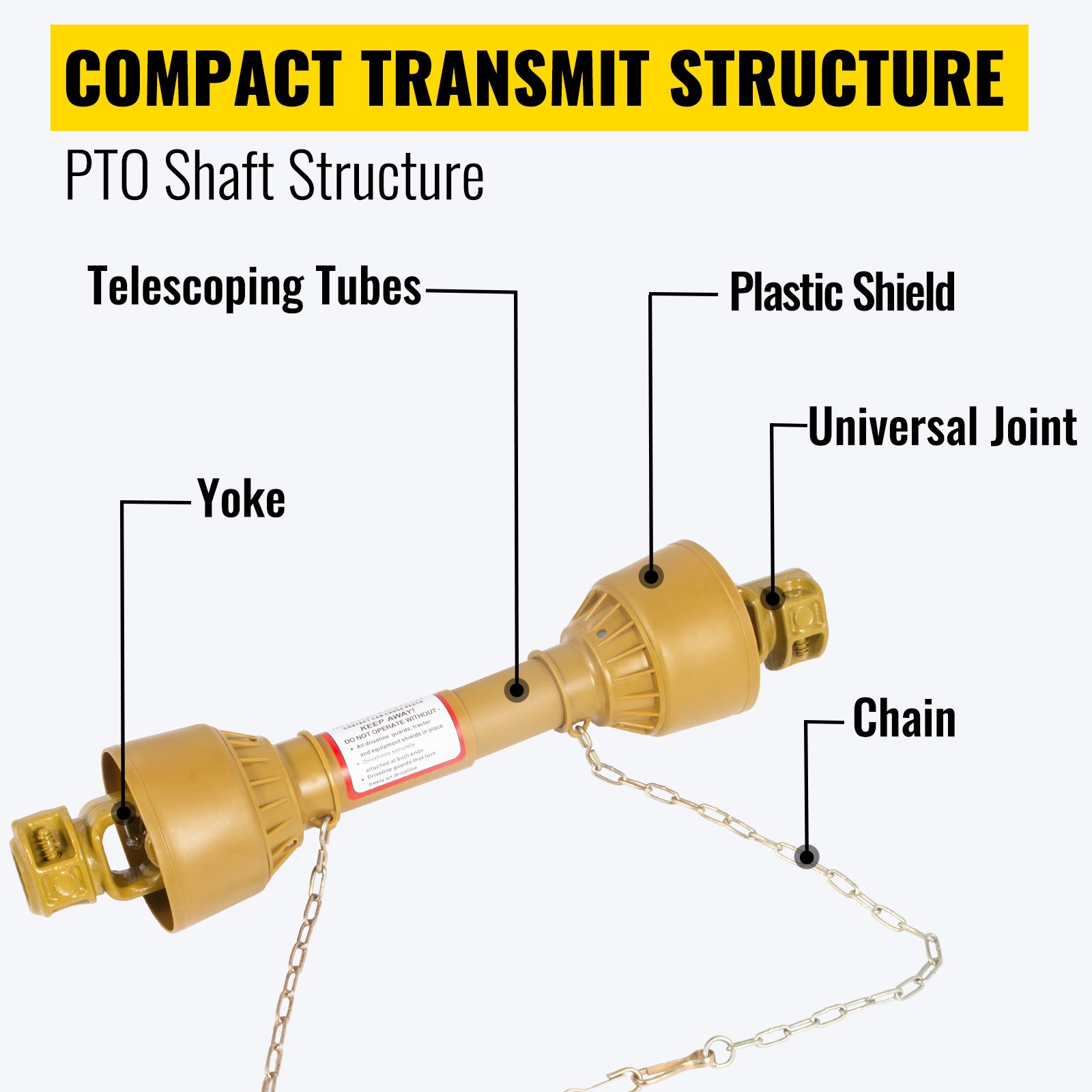 Vevor Albero Cardanico Giunto Trattore 1-3/8"x6 Scanalature T1 500-600mm Giallo