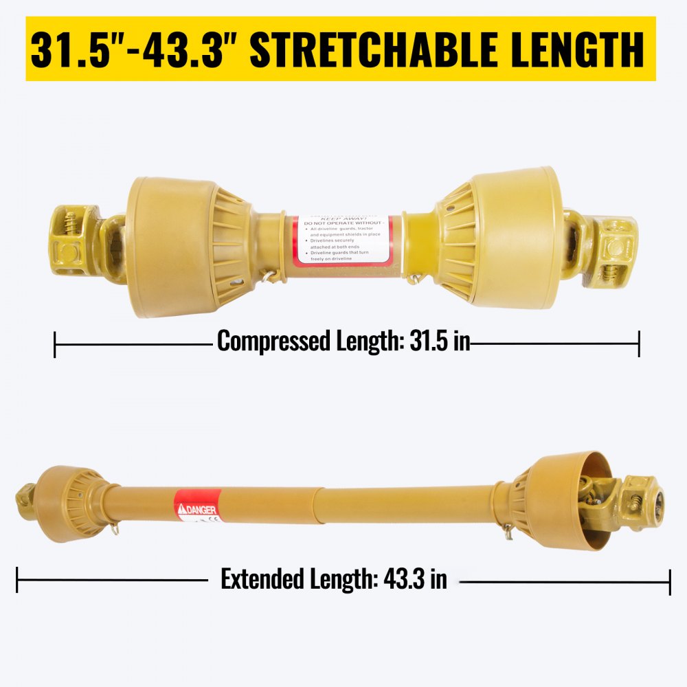 Vevor Albero Cardanico Giunto Trattore 1-3/8"x6 Scanalature T1 800-1100mm Giallo