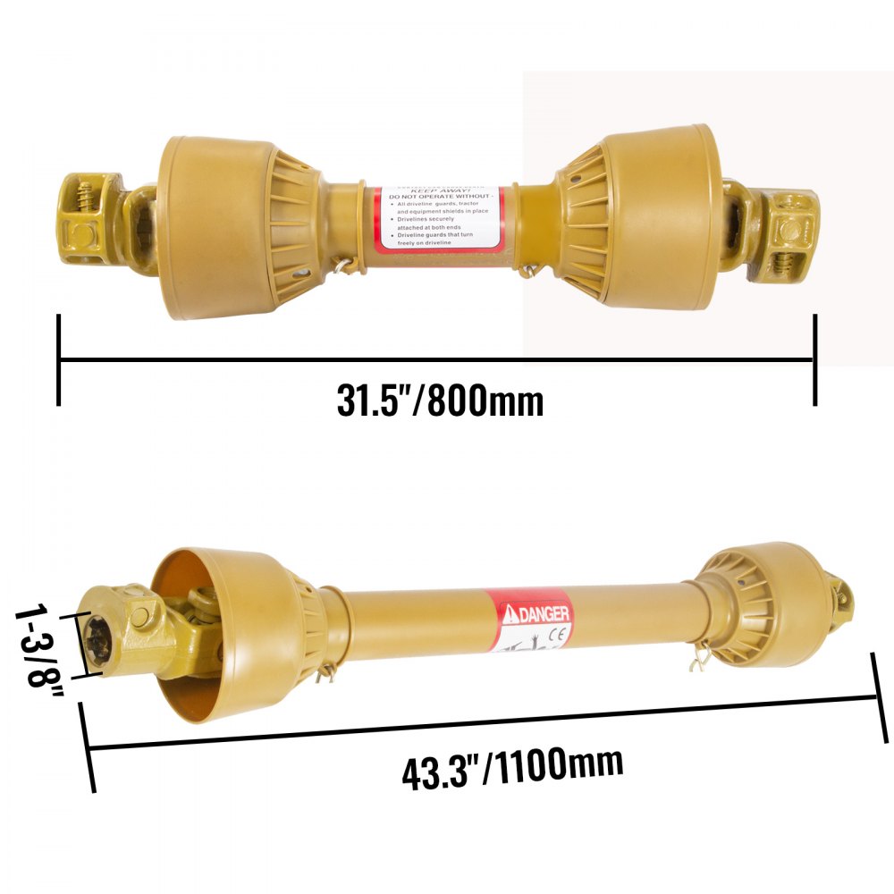 Vevor Albero Cardanico Giunto Trattore 1-3/8"x6 Scanalature T1 800-1100mm Giallo