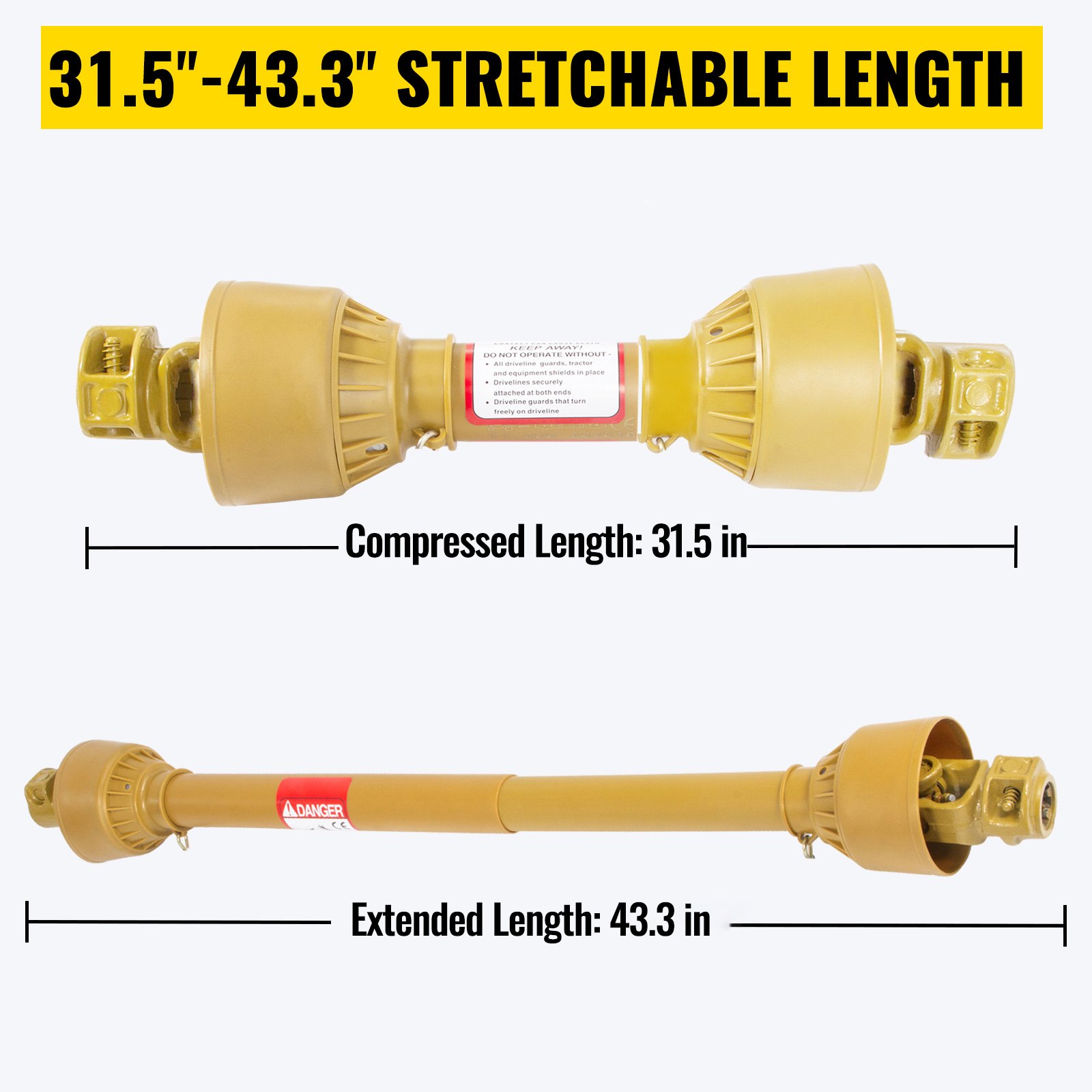 Vevor Albero Cardanico Giunto Trattore 1-3/8"x6 Scanalature T1 800-1100mm Giallo