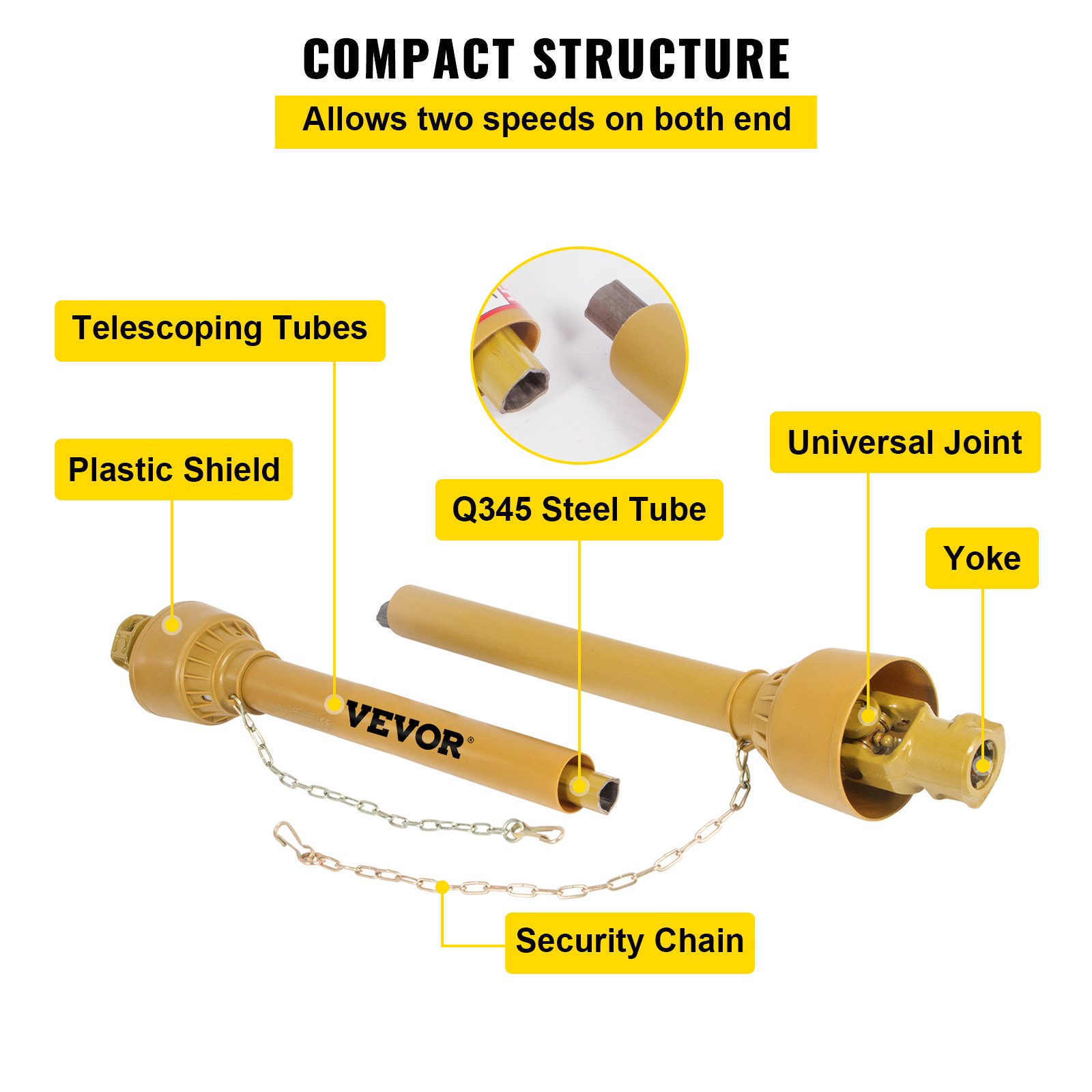 VEVOR Albero Cardanico Giunto Trattore 1-3/8"x6 Scanalature T4 110-155cm Giallo