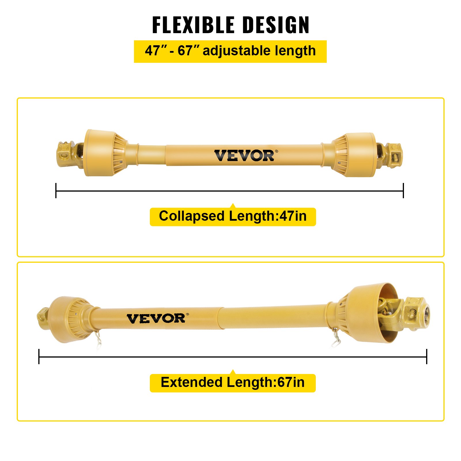 Vevor Albero Cardanico Giunto Trattore 1-3/8"x6 Scanalature T4 120-170cm Giallo