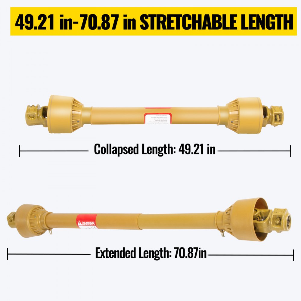 Vevor Albero Cardanico Giunto Trattore 1-3/8"x6 Scanalature T4 125-180cm Giallo