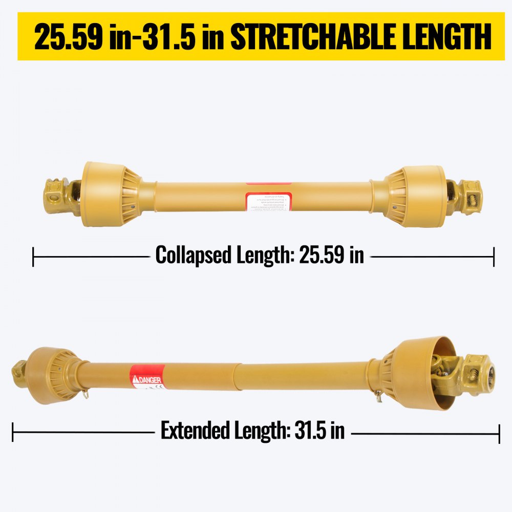 Vevor Albero Cardanico Giunto Trattore 1-3/8"x6 Scanalature T4 650-800mm Giallo