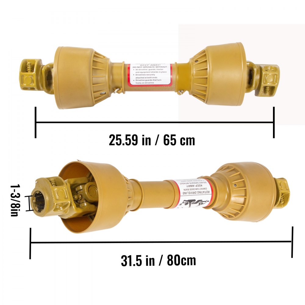 Vevor Albero Cardanico Giunto Trattore 1-3/8"x6 Scanalature T4 650-800mm Giallo
