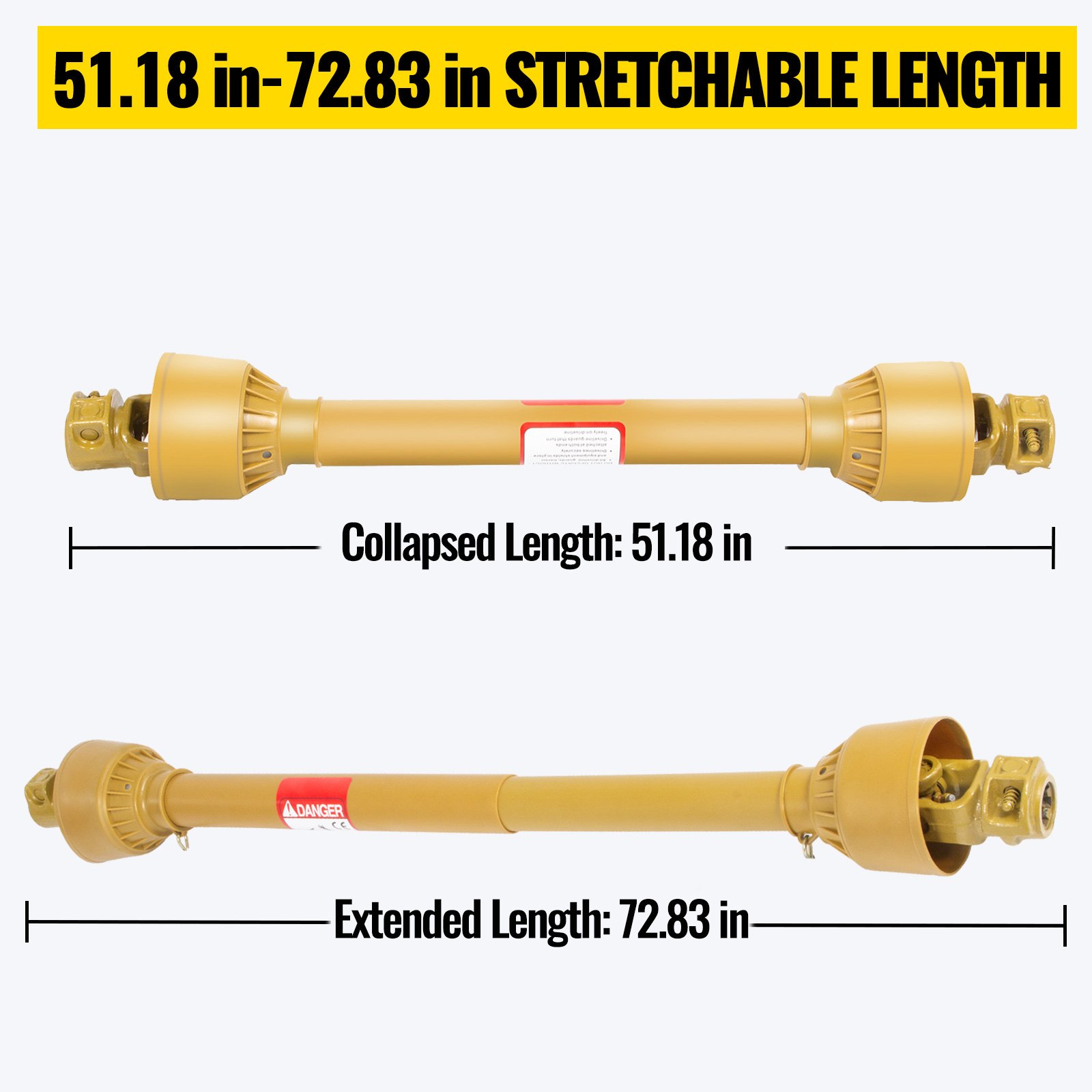 Vevor Albero Cardanico Giunto Trattore 1-3/8"x6 Scanalature T5 130-185cm Giallo