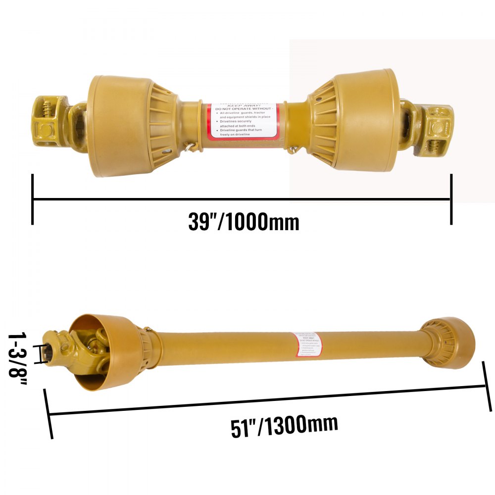 Vevor Albero Cardanico Giunto Trattore 1-3/8"x6 Scanalature T8 100-130cm Giallo