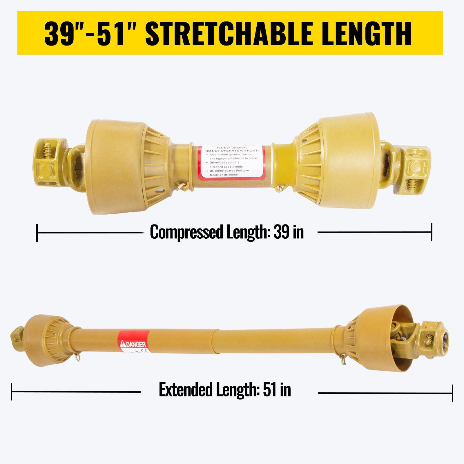 Vevor Albero Cardanico Giunto Trattore 1-3/8"x6 Scanalature T8 100-130cm Giallo