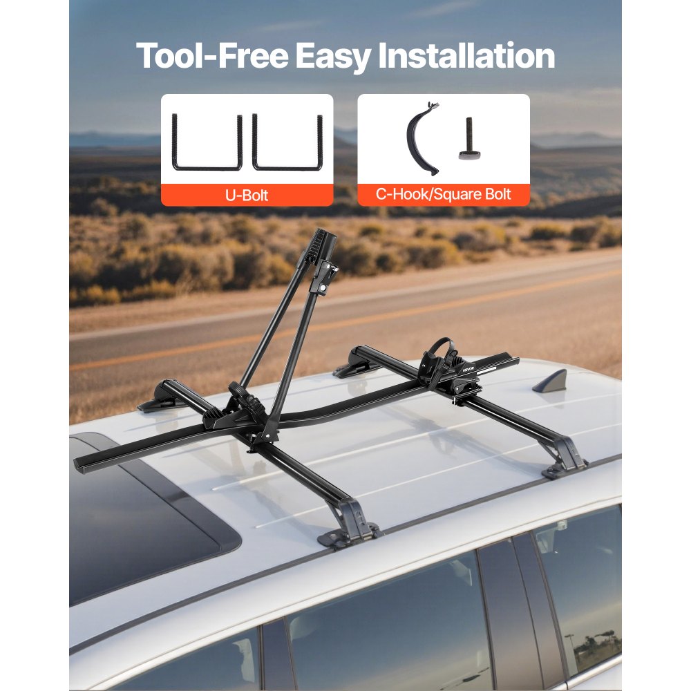 VEVOR Roof Bike Rack, 15 kg Capacity, Upright Roof Mount Bicycle Rack with Secure Locking System for Most Standard Crossbars, Aluminum Upright Rooftop Bike Rack, 1 Bike Carrier for Car SUV, Black