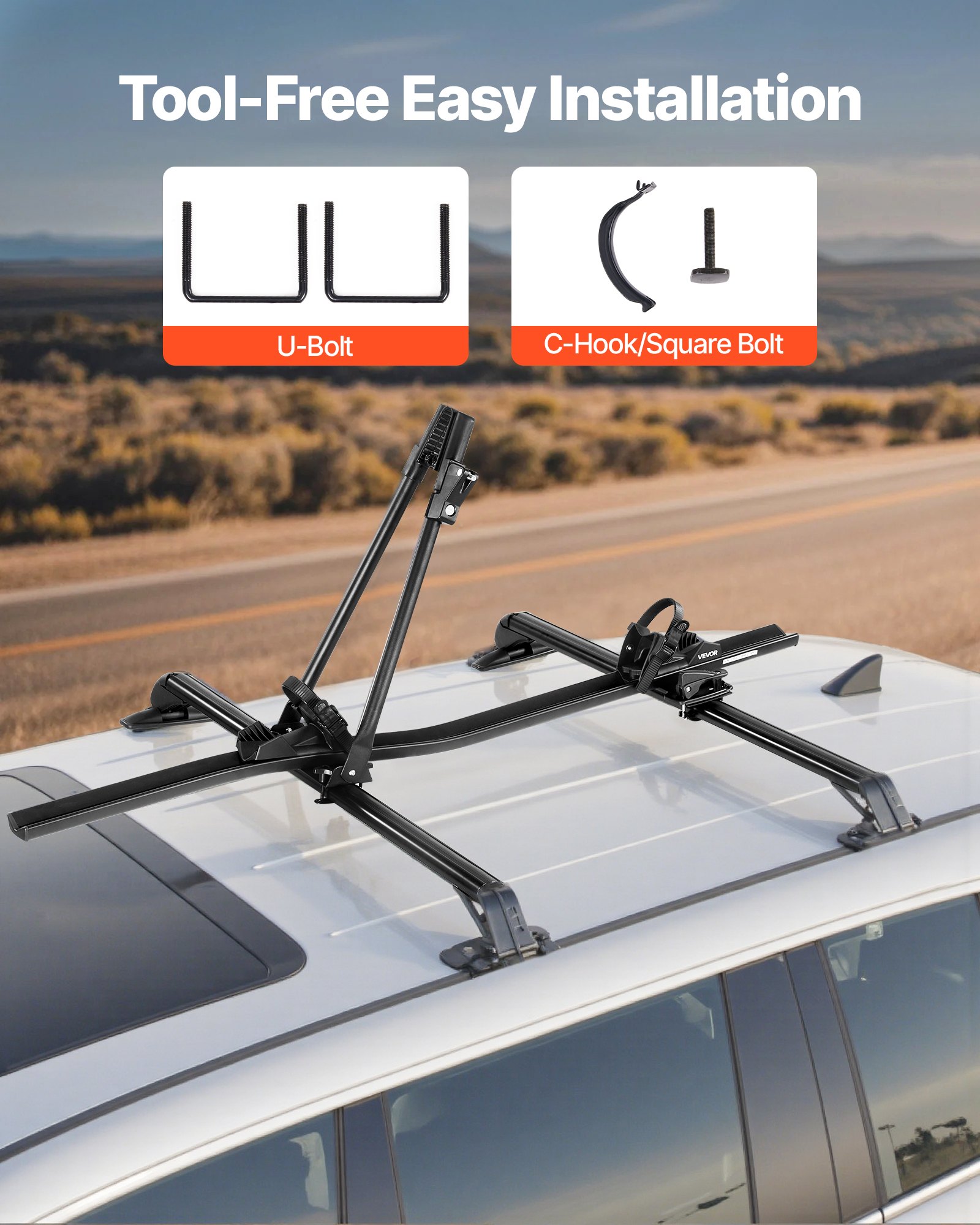 VEVOR Roof Bike Rack, 15 kg Capacity, Upright Roof Mount Bicycle Rack with Secure Locking System for Most Standard Crossbars, Aluminum Upright Rooftop Bike Rack, 1 Bike Carrier for Car SUV, Black