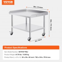 VEVOR Tavolo da Lavoro in Acciaio Inossidabile 762 x 914 x 751,6 mm con 4 Ruote