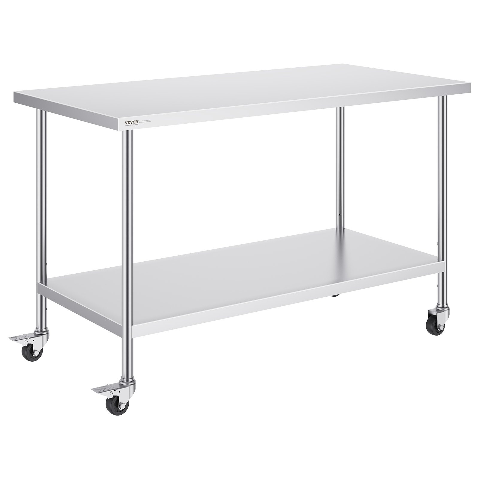 VEVOR stainless steel work table, preparation table with 4 wheels, 3 adjustable height levels, food preparation work table for commercial kitchens and restaurants 762 x 1524 x 954.6 mm