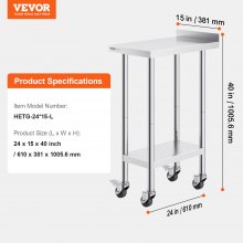 VEVOR Tavolo Lavoro Acciaio Inossidabile 4 Rotelle 61 x 38 cm Ristoranti Tavolo