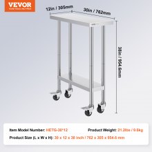 VEVOR Tavolo Lavoro Acciaio Inossidabile 4 Rotelle 762x305 mm Ristoranti Argento