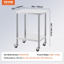 VEVOR Tavolo Lavoro Acciaio Inossidabile 4 Rotelle  61x76 cm Ristoranti Tavolo