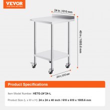 VEVOR Tavolo Lavoro Acciaio Inossidabile 4 Rotelle 61 x 61 cm Ristoranti Tavolo