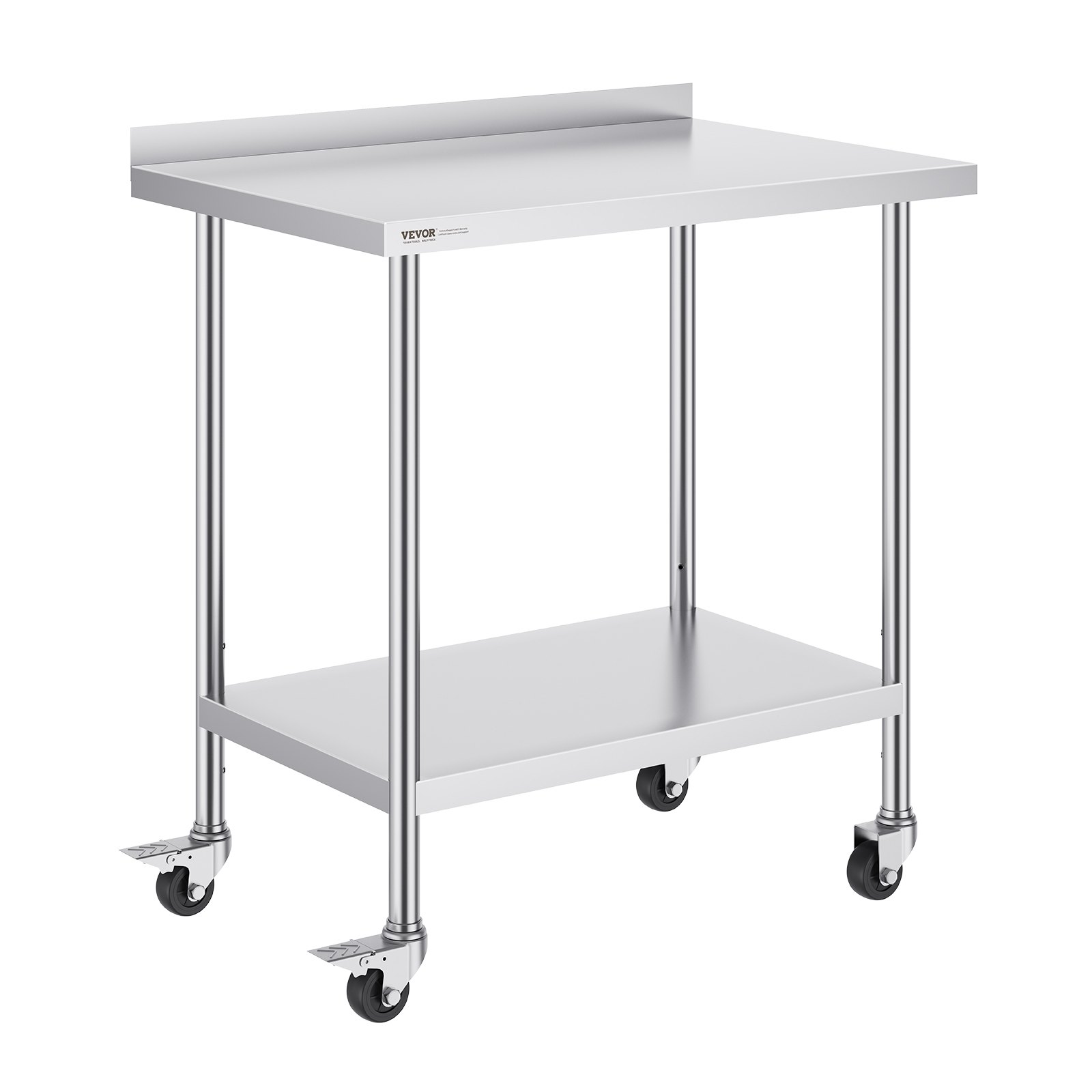 VEVOR Stainless Steel Work Table, Commercial Food Preparation Work Table with Wheels, Preparation Work Table, Metal Work Table with Adjustable Height for Restaurants 610 x 914 x 1005.6 mm