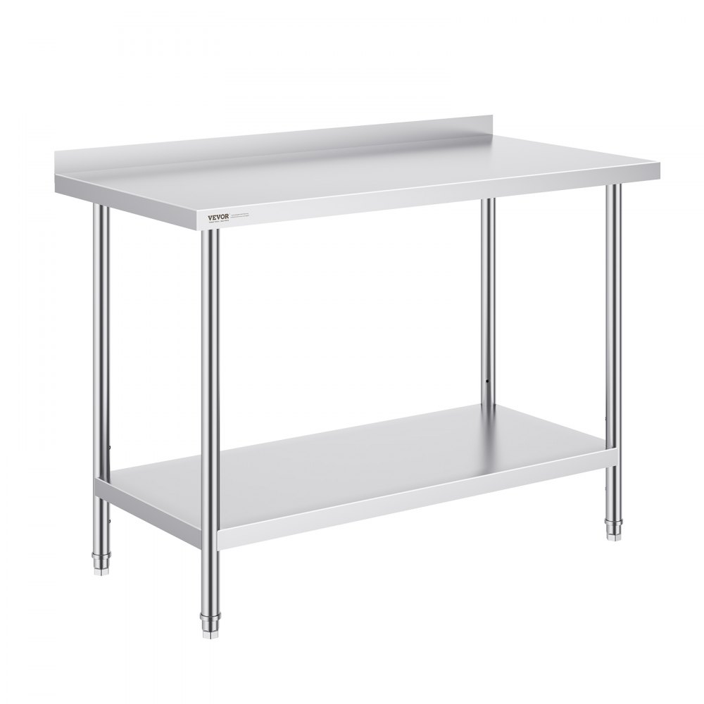 VEVOR stainless steel work table, commercial work table for food preparation, robust metal work table with adjustable height for restaurants, homes and hotels, 610 x 1219 x 914 mm