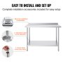 VEVOR stainless steel work table, commercial work table for food preparation, robust metal work table with adjustable height for restaurants, homes and hotels, 610 x 1219 x 914 mm