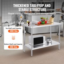 VEVOR Tavolo da Lavoro Acciaio Inossidabile Cucina Tavolo Alimenti 610x1219 mm