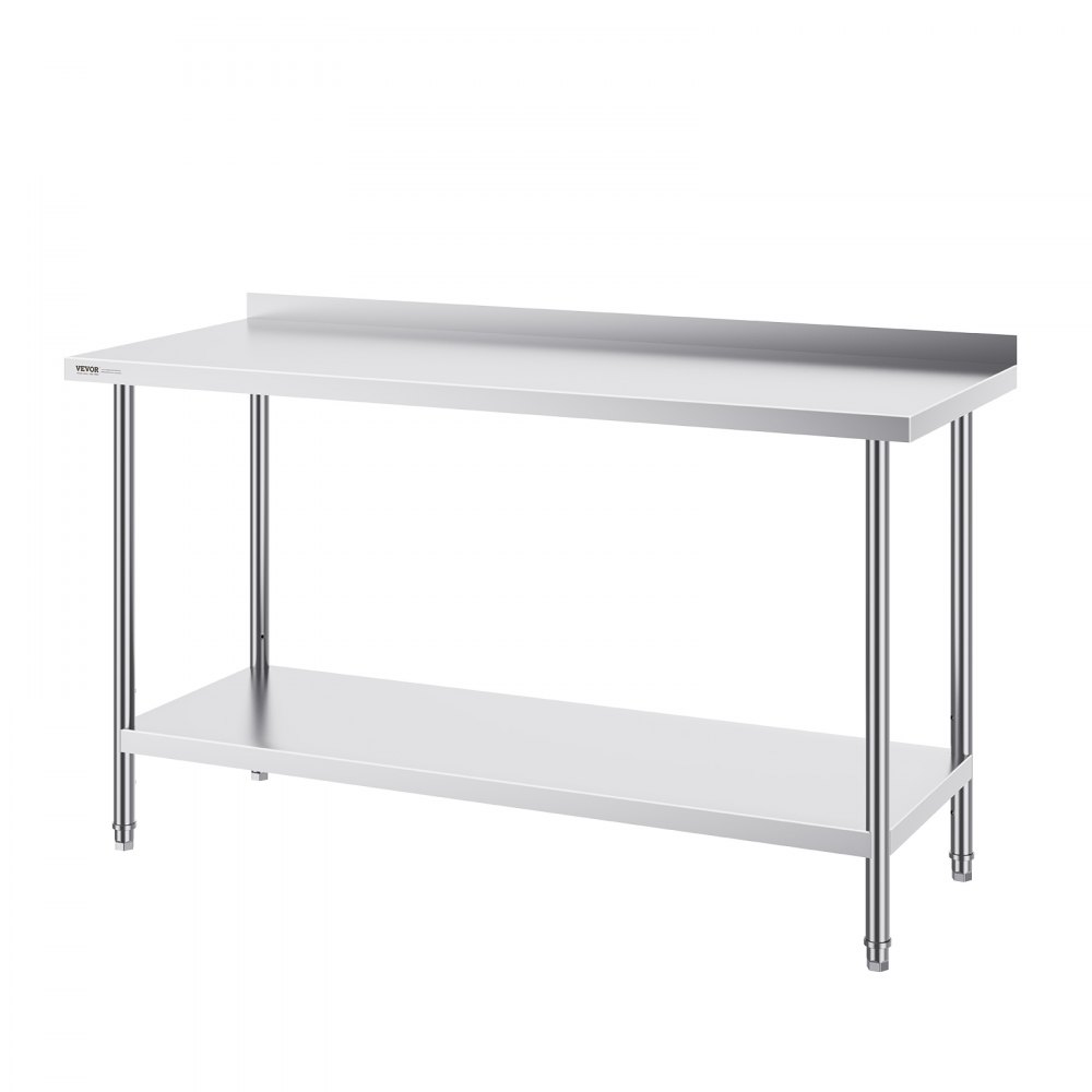 VEVOR Tavolo da Lavoro in Acciaio Inossidabile  610 x 1524 x 914 mm, con 4 Ruote, 3 Livelli di Altezza Regolabili, Tavolo Resistente per Preparazione Alimenti Ristoranti Cucina Commerciale, Argento