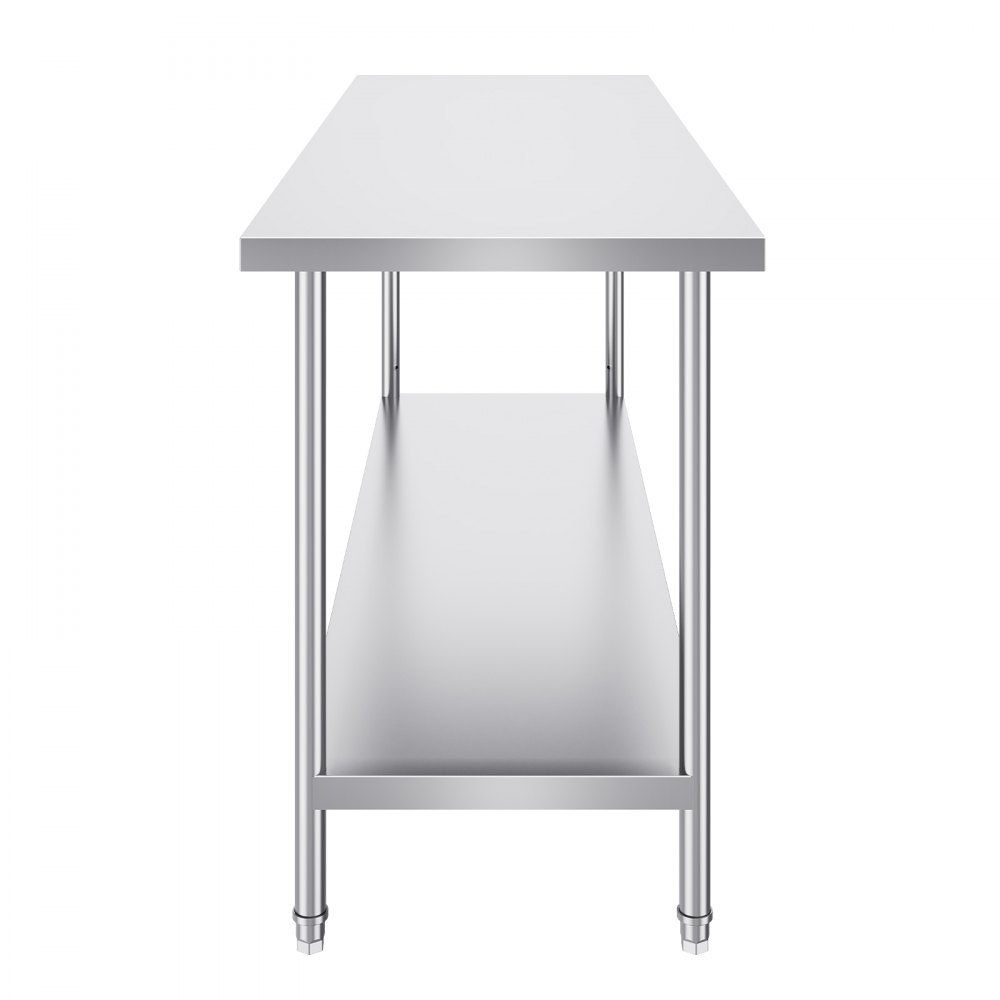 VEVOR Stainless Steel Preparation Table, Robust Metal Worktable with 3 Adjustable Height Levels, Commercial Workstation for Kitchen, Garage, Restaurant, Backyard 610 x 1829 x 864 mm