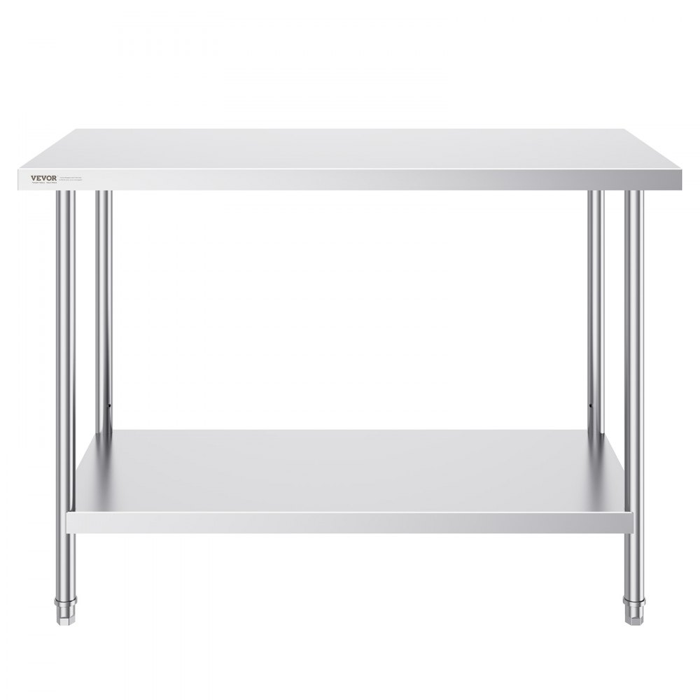 VEVOR Tavolo da Lavoro in Acciaio Inossidabile  610 x 1219 x 864 mm, 3 Livelli di Altezza Regolabili, Tavolo Resistente per Preparazione Alimenti Ristoranti Cucina Commerciale, Argento