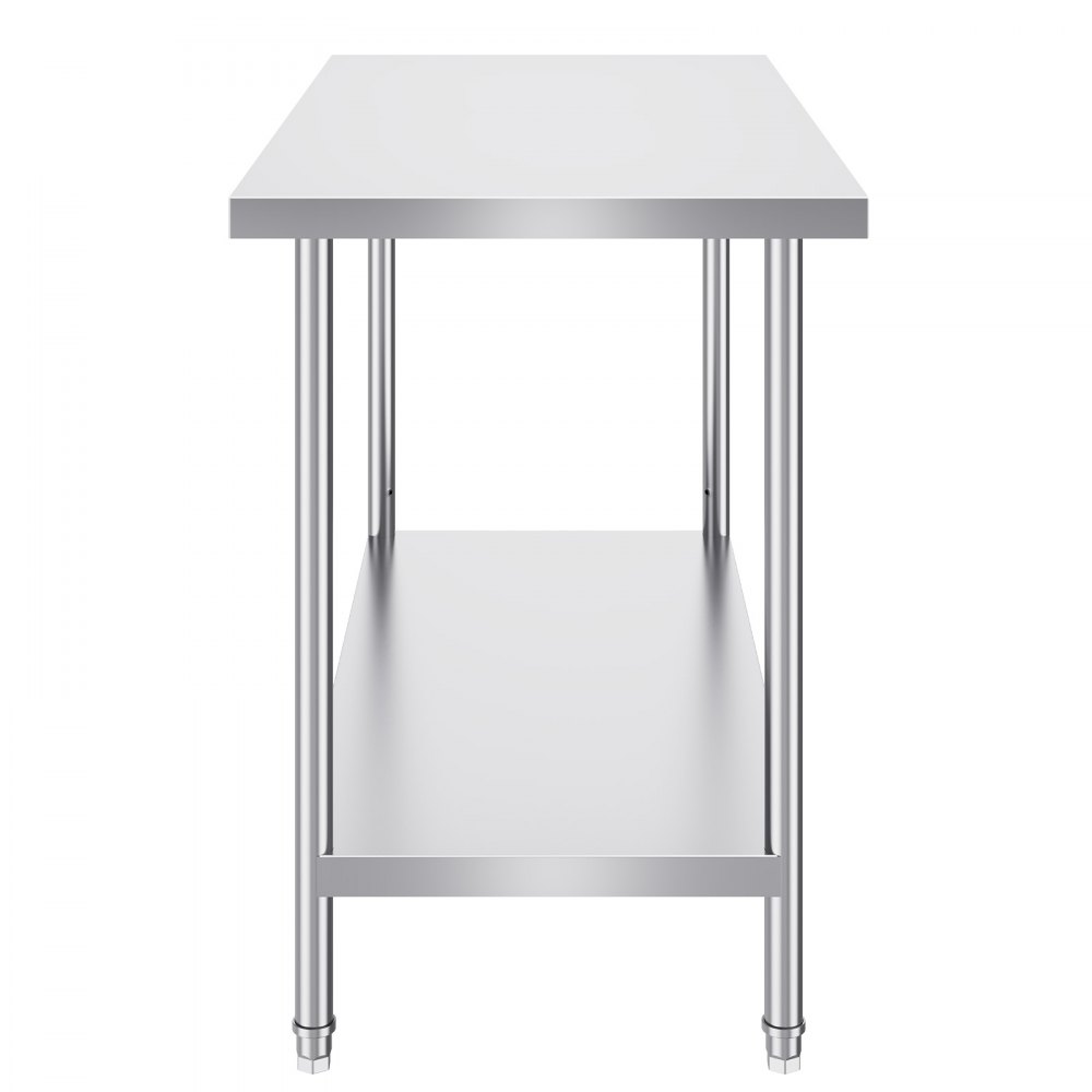 VEVOR Tavolo da Lavoro in Acciaio Inossidabile  610 x 1219 x 864 mm, 3 Livelli di Altezza Regolabili, Tavolo Resistente per Preparazione Alimenti Ristoranti Cucina Commerciale, Argento