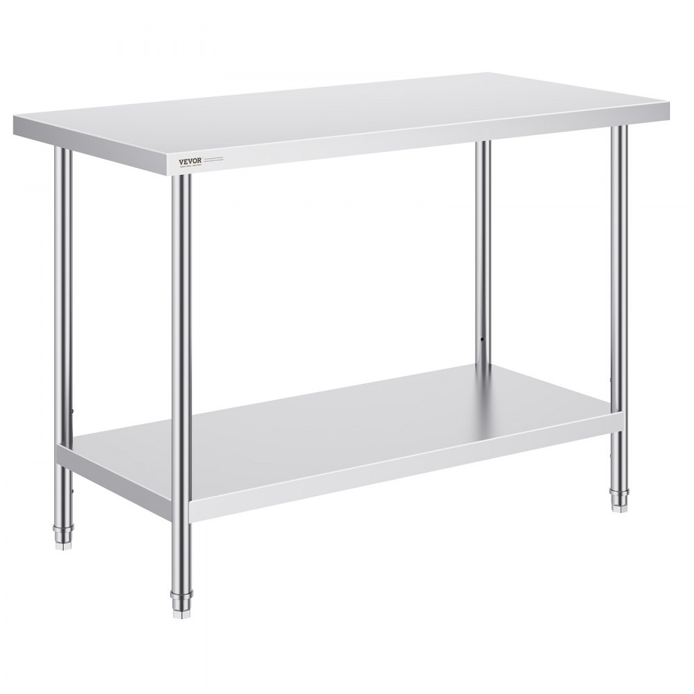 VEVOR Tavolo da Lavoro in Acciaio Inossidabile  610 x 1219 x 864 mm, 3 Livelli di Altezza Regolabili, Tavolo Resistente per Preparazione Alimenti Ristoranti Cucina Commerciale, Argento