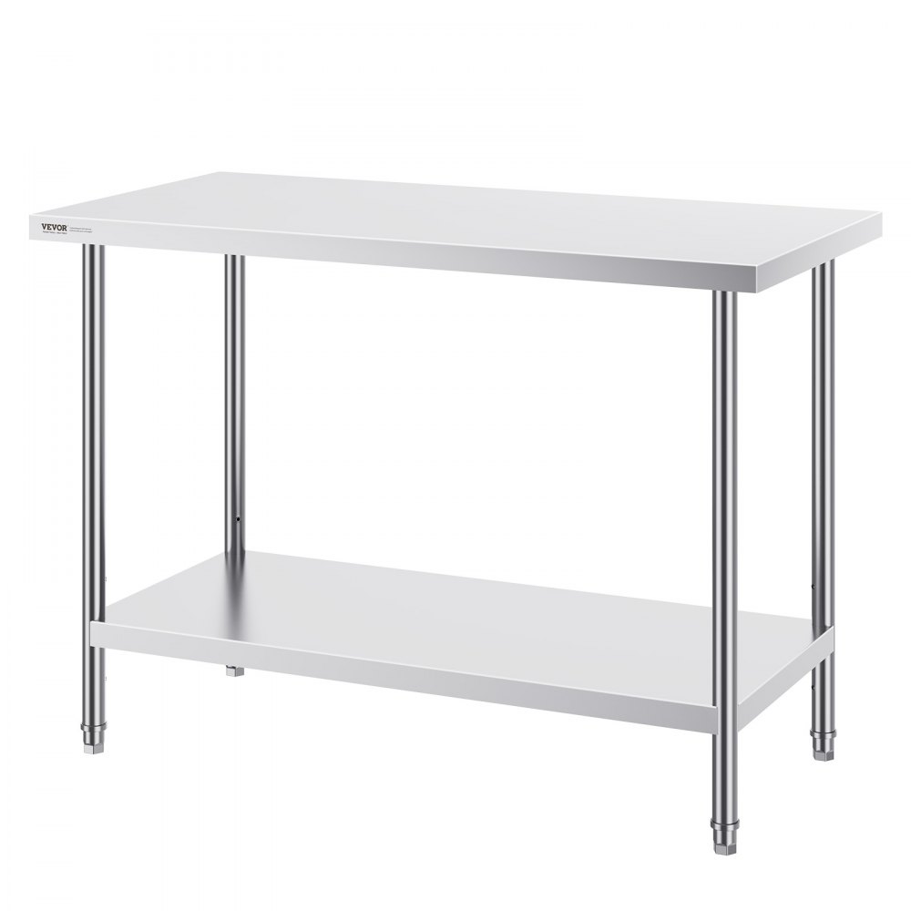 VEVOR Tavolo da Lavoro in Acciaio Inossidabile  610 x 1219 x 864 mm, 3 Livelli di Altezza Regolabili, Tavolo Resistente per Preparazione Alimenti Ristoranti Cucina Commerciale, Argento