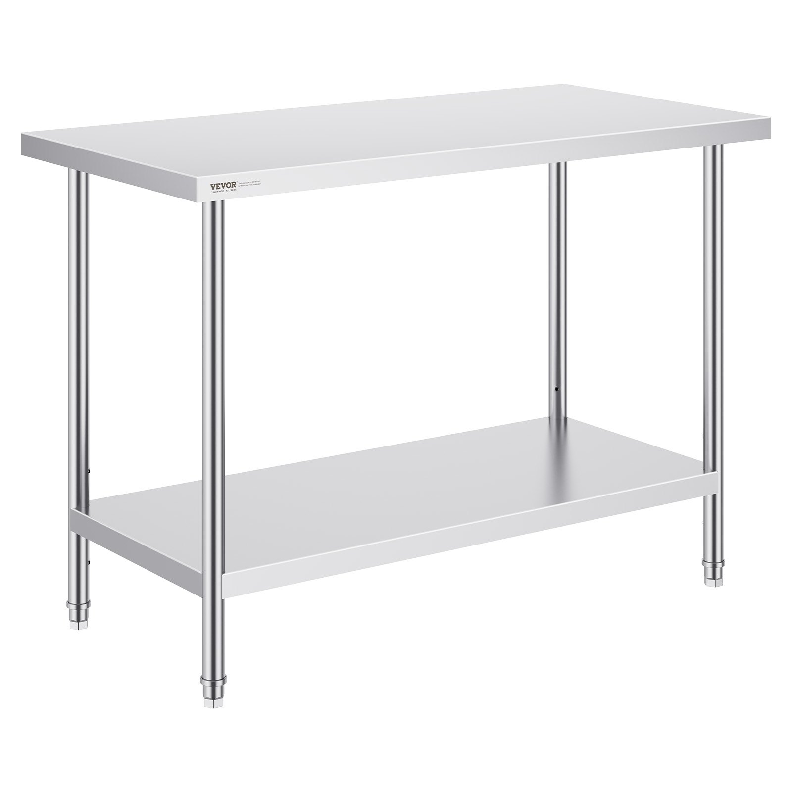 VEVOR Tavolo da Lavoro in Acciaio Inossidabile  610 x 1219 x 864 mm, 3 Livelli di Altezza Regolabili, Tavolo Resistente per Preparazione Alimenti Ristoranti Cucina Commerciale, Argento