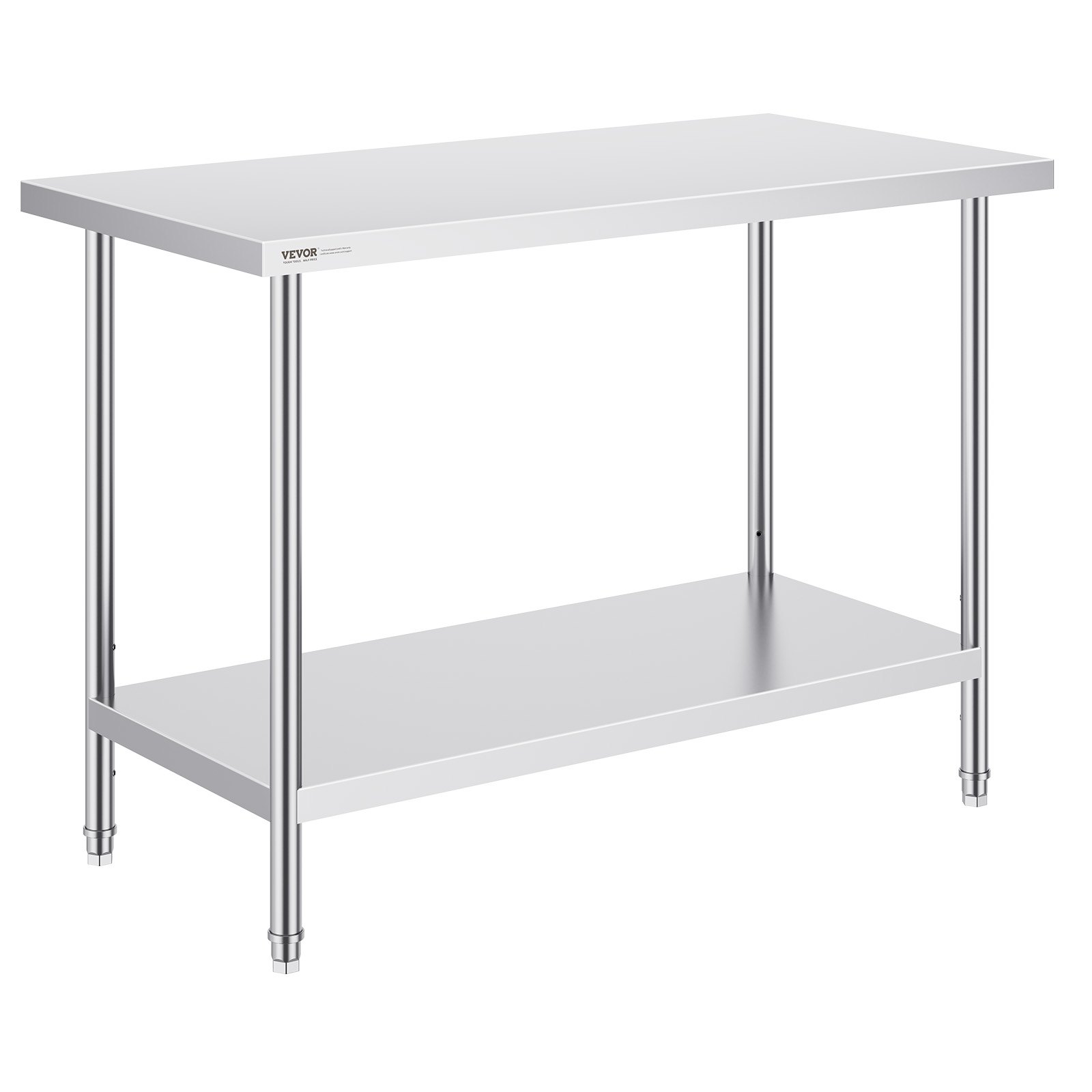 VEVOR Tavolo da Lavoro in Acciaio Inossidabile  610 x 1219 x 864 mm, 3 Livelli di Altezza Regolabili, Tavolo Resistente per Preparazione Alimenti Ristoranti Cucina Commerciale, Argento