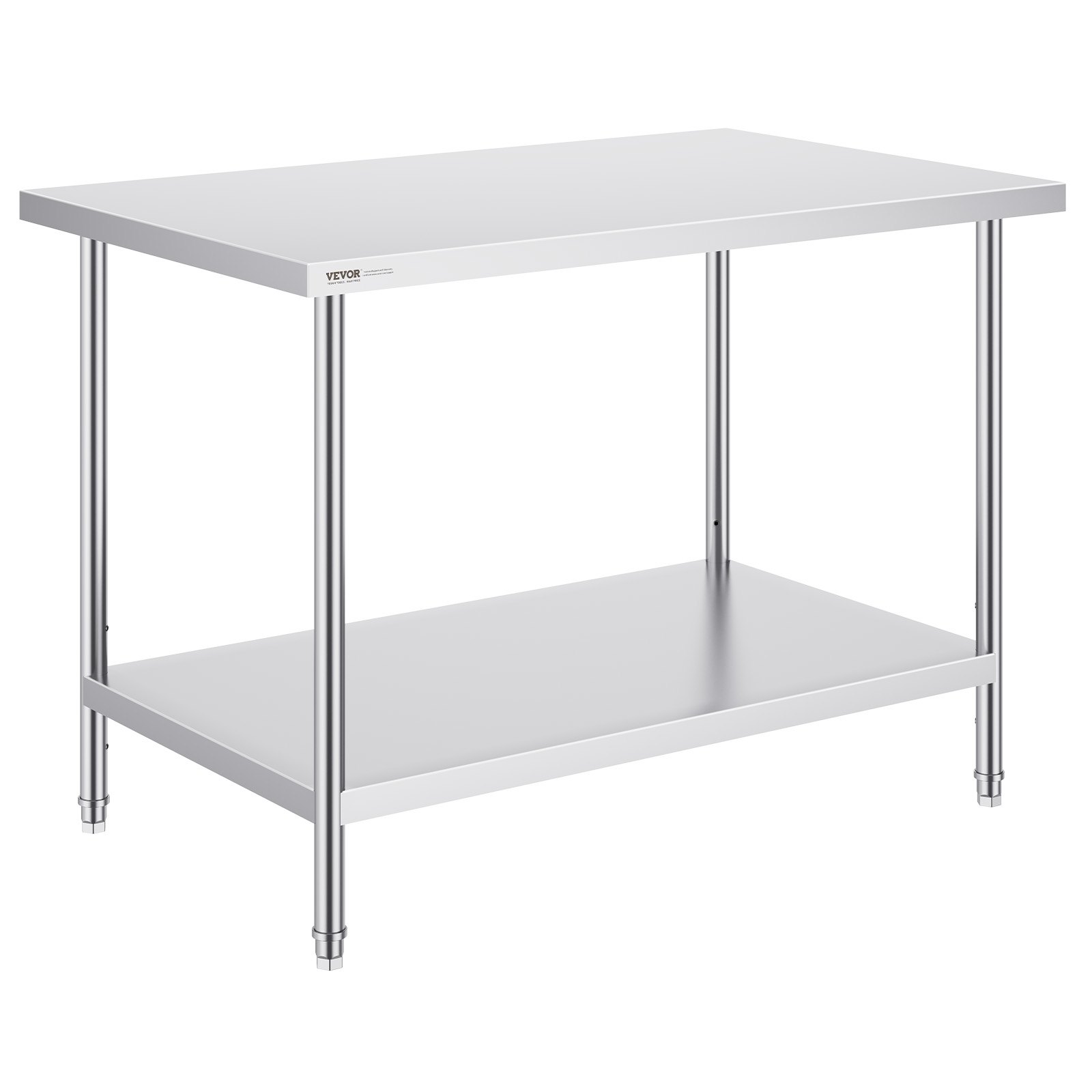 VEVOR Stainless Steel Preparation Table, Metal Work Table with 3 Adjustable Height Levels, Commercial Workstation for Kitchen, Garage, Restaurant, Backyard 762 x 1219 x 864 mm