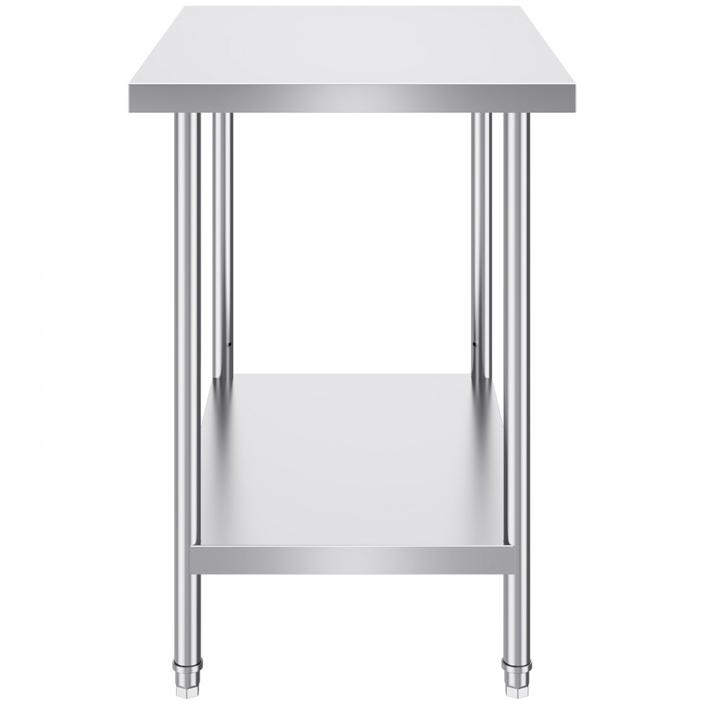 VEVOR Tavolo da Lavoro in Acciaio Inossidabile 610 x 914 x 864 mm, con 4 Ruote, 3 Livelli di Altezza Regolabili, Tavolo Resistente per Preparazione Alimenti Ristoranti Cucina Commerciale, Argento