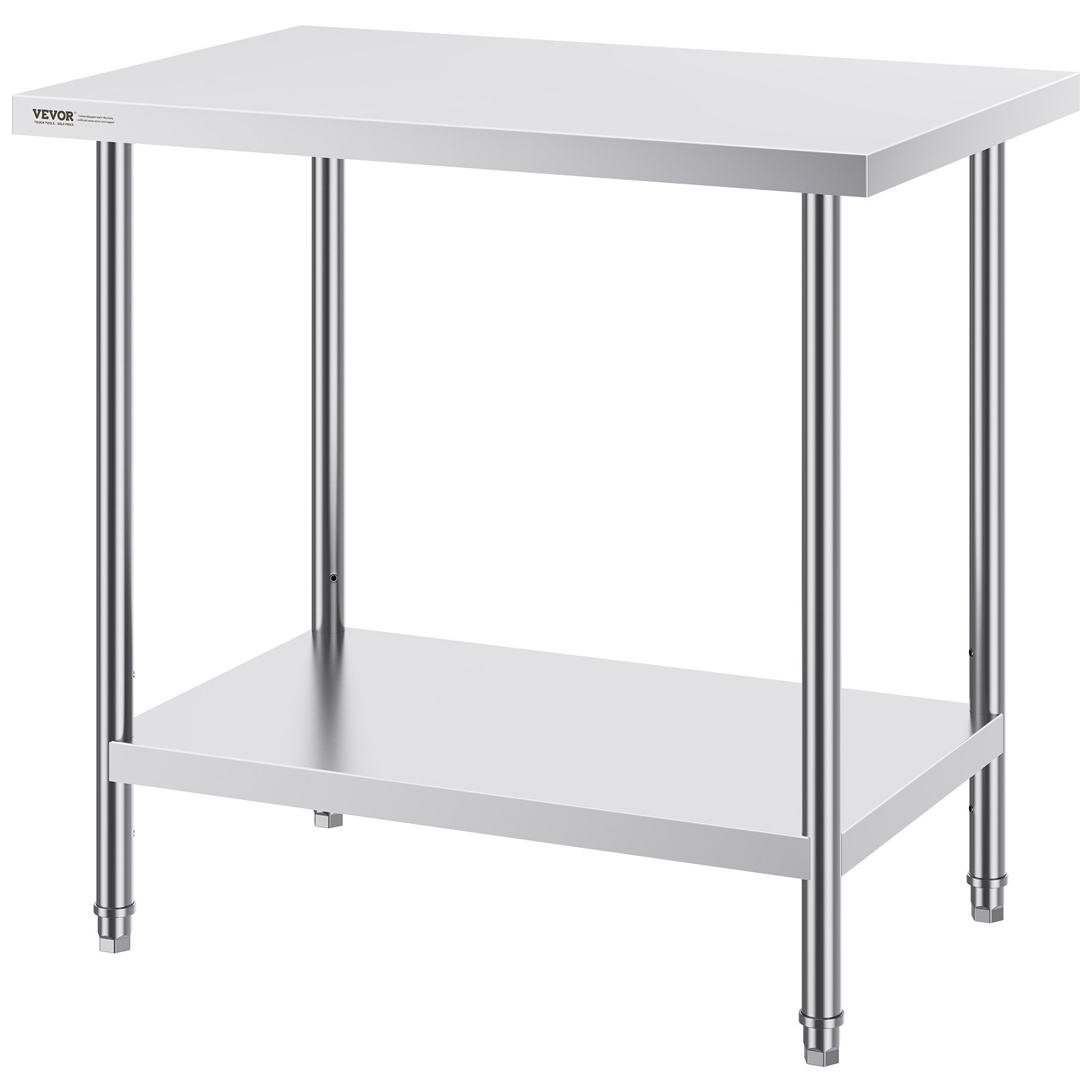 VEVOR stainless steel preparation table, 61 x 91 x 86 cm, 340 kg load capacity, robust metal work table with 3 adjustable height levels, commercial workstation for kitchen, garage, restaurant, backyard