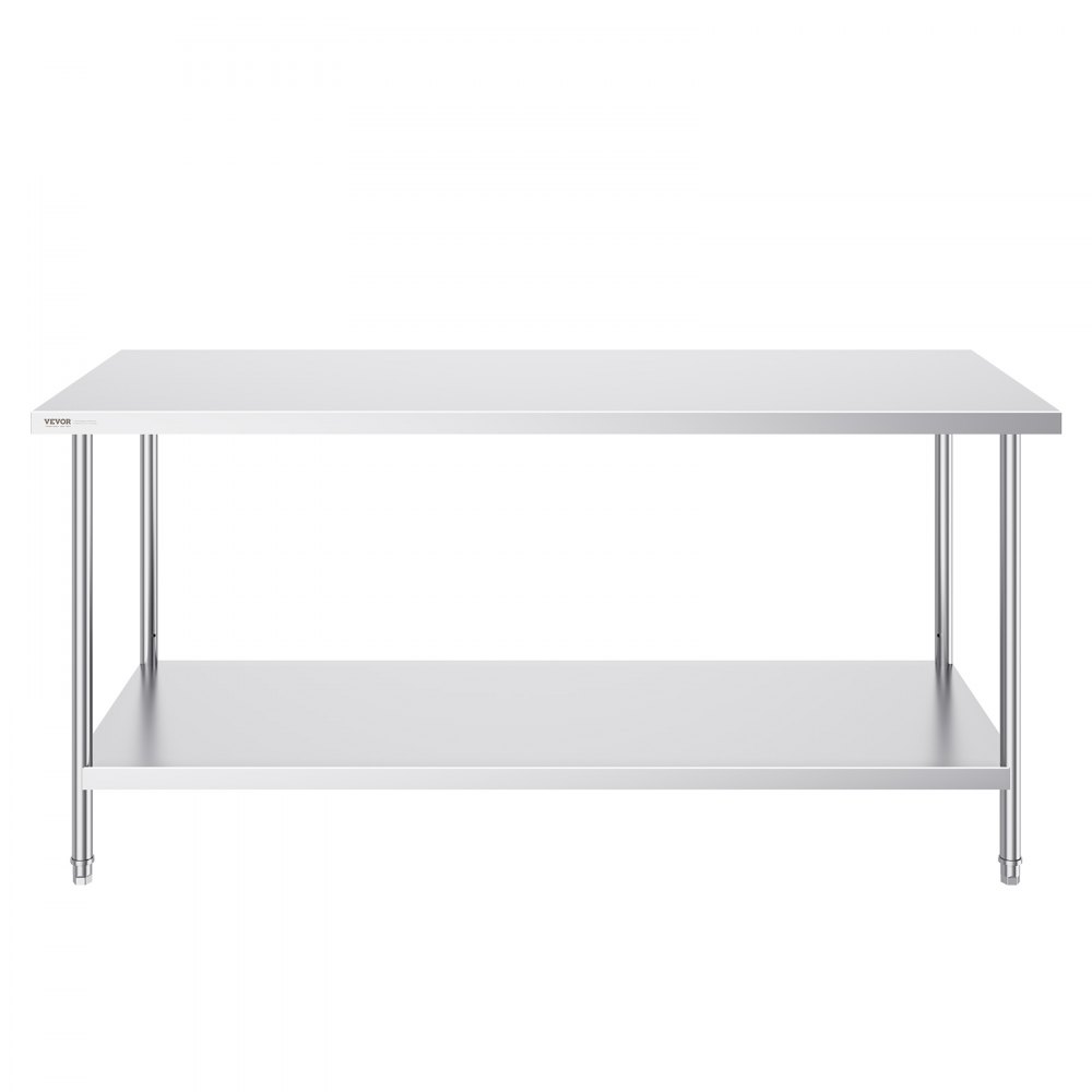 VEVOR Tavolo da Lavoro in Acciaio Inossidabile 762 x 1829 x 864 mm, 3 Livelli di Altezza Regolabili, Tavolo Resistente per Preparazione Alimenti Ristoranti Cucina Commerciale, Argento