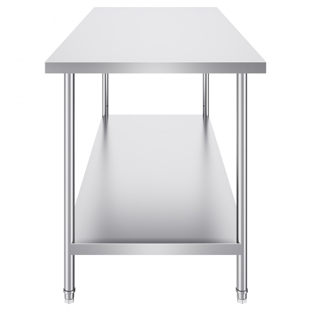VEVOR Tavolo da Lavoro in Acciaio Inossidabile 762 x 1829 x 864 mm, 3 Livelli di Altezza Regolabili, Tavolo Resistente per Preparazione Alimenti Ristoranti Cucina Commerciale, Argento