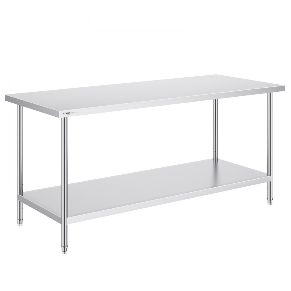 VEVOR Tavolo da Lavoro in Acciaio Inossidabile 762 x 1829 x 864 mm, 3 Livelli di Altezza Regolabili, Tavolo Resistente per Preparazione Alimenti Ristoranti Cucina Commerciale, Argento